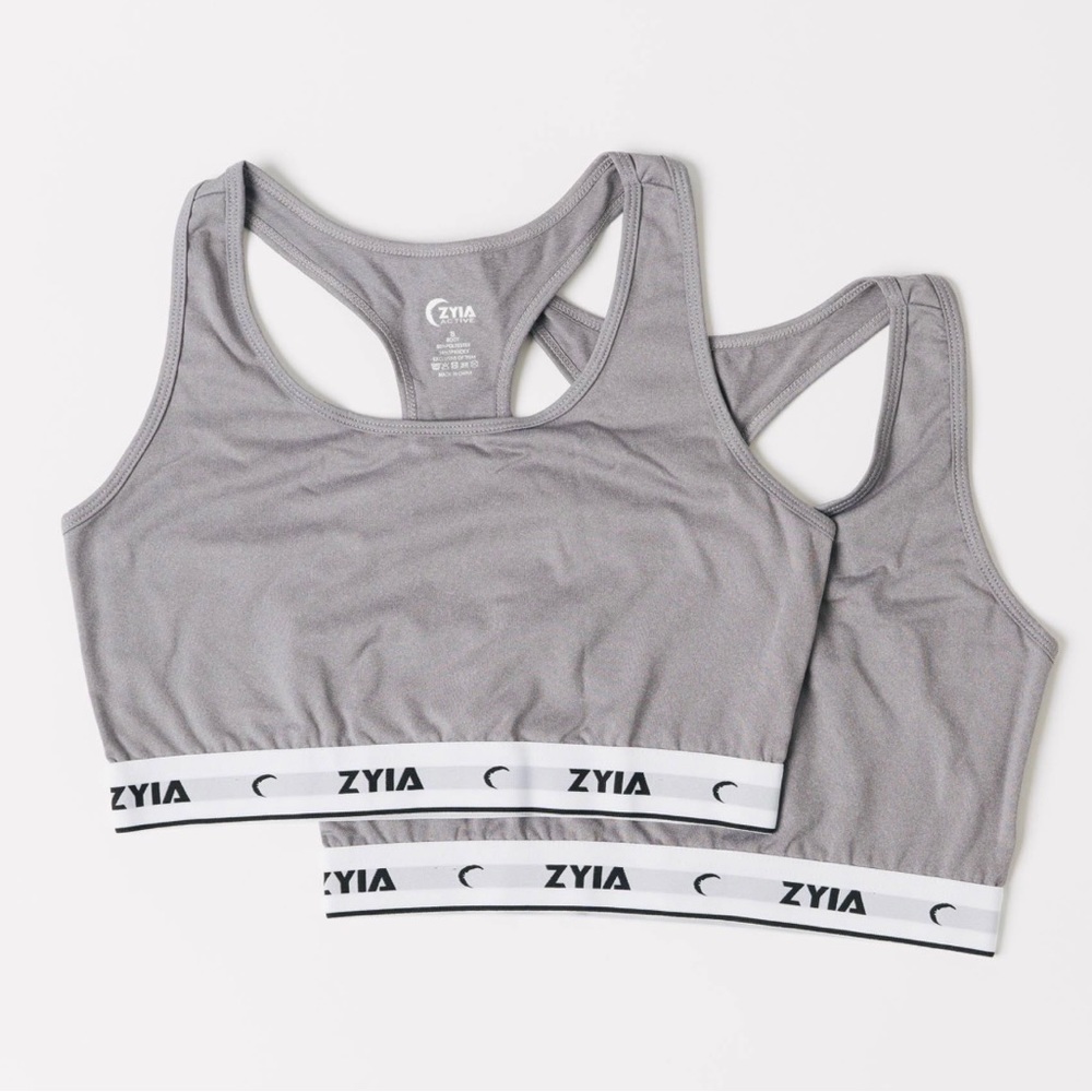 Brand new Zyia gray comfort racer bra, size large.  2 pack.